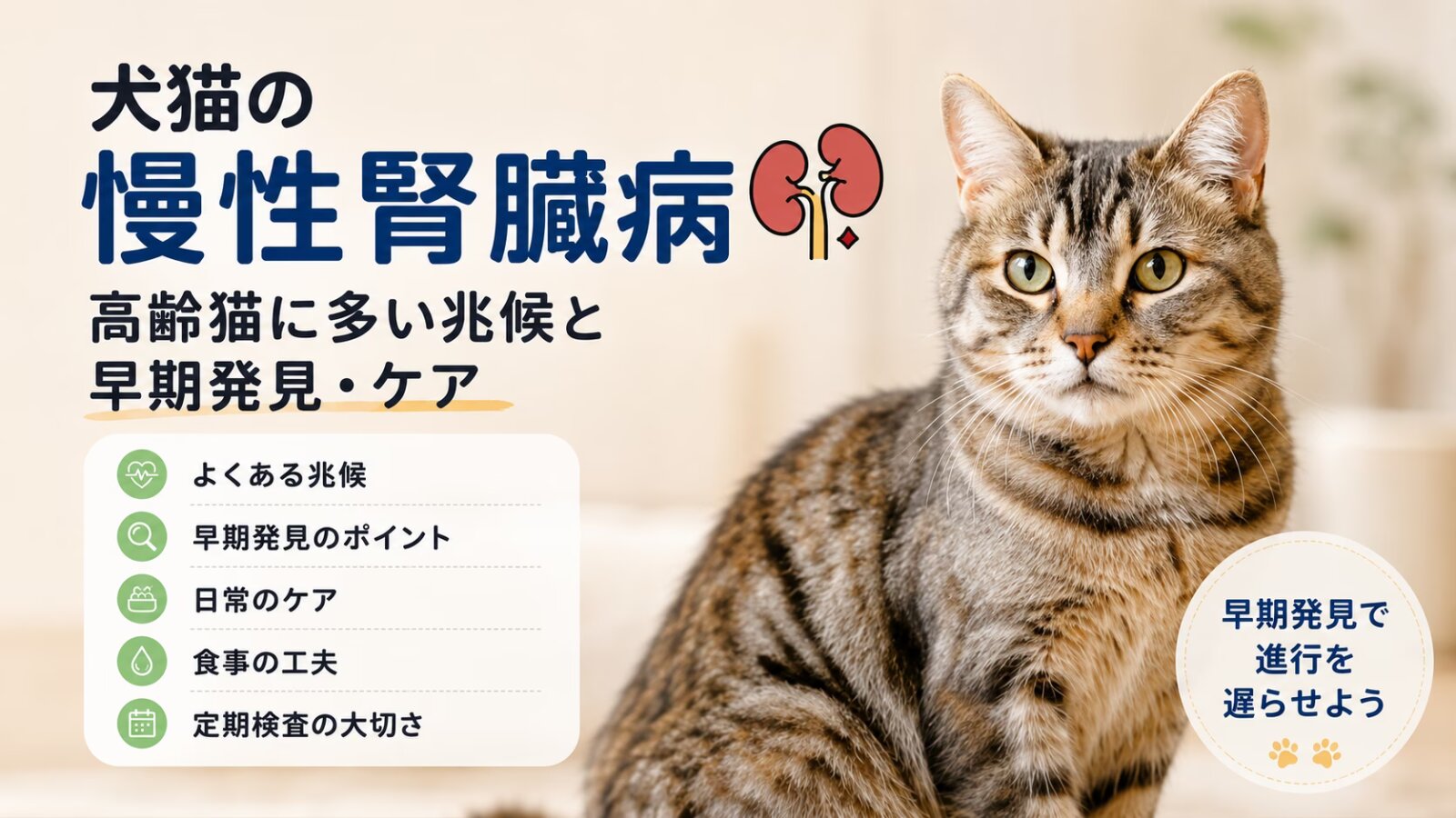 犬猫の慢性腎臓病。高齢猫に多い兆候と早期発見・ケア