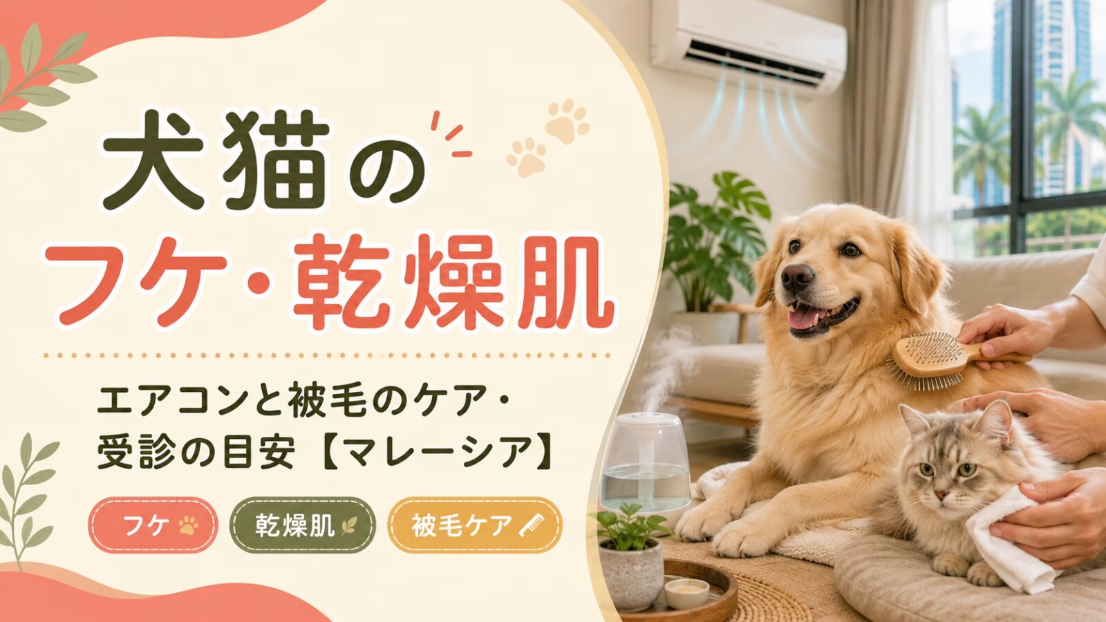 犬猫のフケ・乾燥肌・かゆみ。エアコンと被毛のケアとマレーシアでの受診