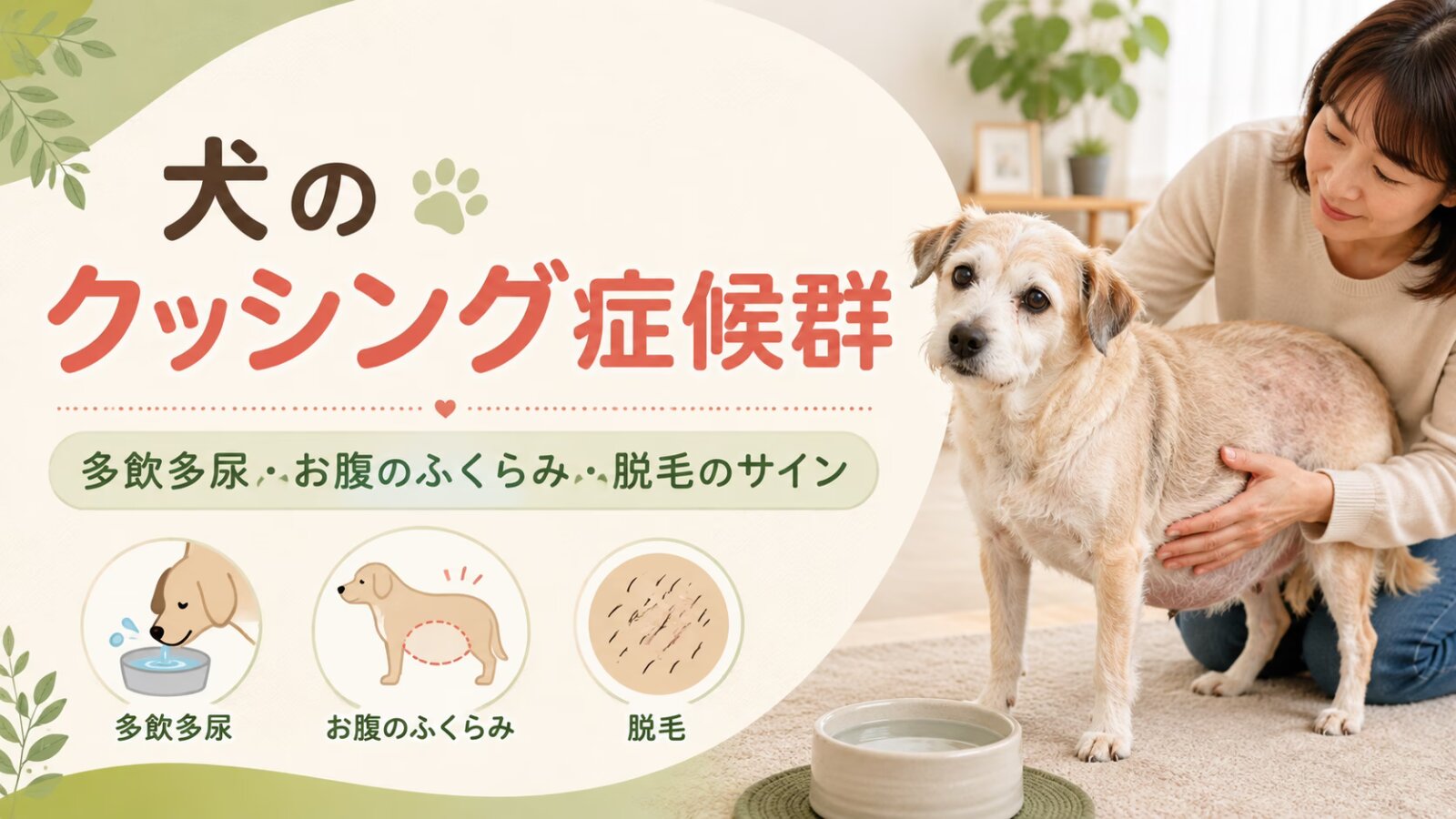 犬のクッシング症候群。多飲多尿・お腹のふくらみ・脱毛のサイン